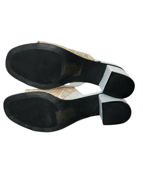 Avon Cushion Walk Slides Sandal Block Heel Womens 9 Beige Straw Weave Mules Shoe - Picture 11 of 11